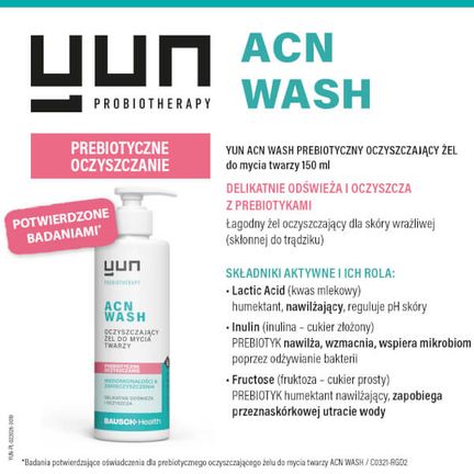 Yun Acn Wash, żel prebiotyczny do mycia twarzy, 150 ml - Dorosły