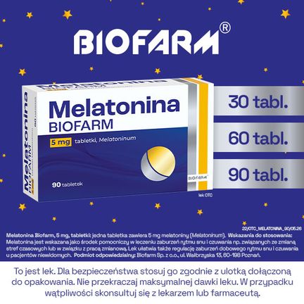 Melatonina Biofarm 5 mg, 90 tabletek  - Układ nerwowy