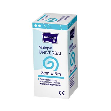 Matopat Universal, bandaż elastyczny uniwersalny z zapinką o wysokiej rozciągliwości, 5 m x 8 cm, 1 sztuka - WYRÓB MEDYCZNY