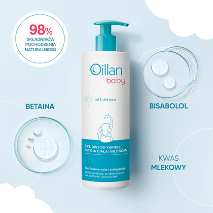 Oillan Baby Żel 3w1 do kąpieli, mycia ciała i włosów, 400 ml - ŻEL