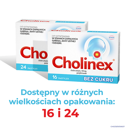 Cholinex, 24 pastylki bez cukru - Ból, Infekcja, Podrażnienie