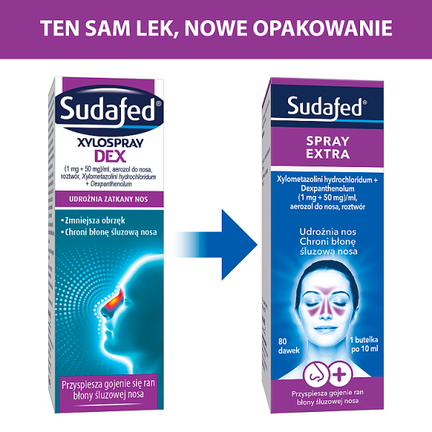 Sudafed Spray Extra, (1 mg + 50 mg)/ml, aerozol do nosa, roztwór, 10 ml - 3574661906676