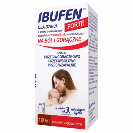 Ibufen dla dzieci Forte o smaku truskawkowym, 100 ml - PRODUKT LECZNICZY NIEREFUNDOWANY OTC
