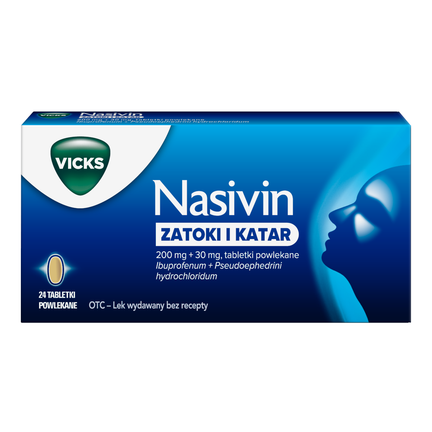 Nasivin Zatoki i Katar, 200 mg + 30 mg, 24 tabletki powlekane - zdjęcie produktu