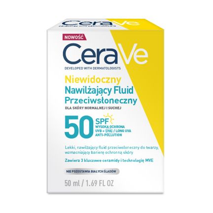 CeraVe, niewidoczny, nawilżający fluid przeciwsłoneczny SPF50, 50 ml - zdjęcie produktu