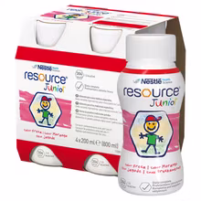 Resource Junior, preparat odżywczy w płynie o smaku truskawkowym, 4 x 200 ml