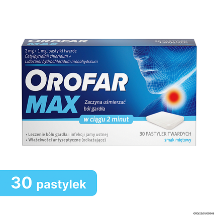 Orofar Max 2 mg + 1 mg, 30 tabletek do ssania - Ból, Infekcja, Przeziębienie
