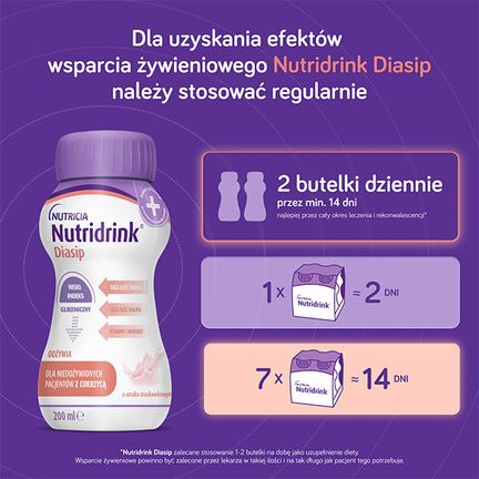 Nutridrink Diasip, smak truskawkowy, 4 x 200 ml