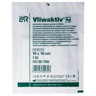 Vliwaktiv Ag, 10 cm x 10 cm, przeciwbakteryjny opatrunek z węglem, 1 opatrunek