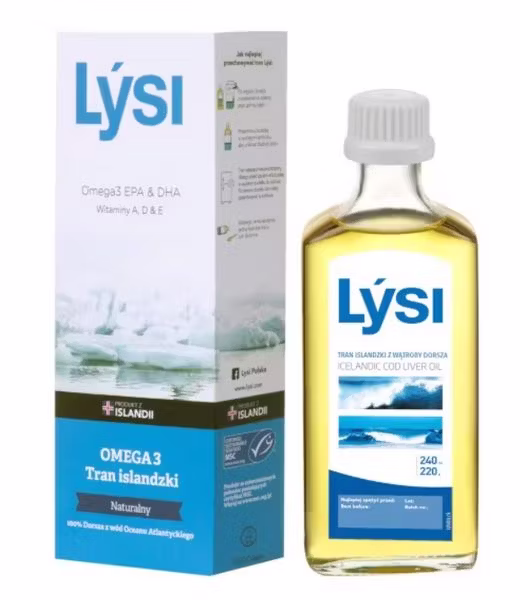 Tran islandzki Lysi naturalny, 240 ml