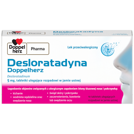 Desloratadyna Doppelherz 5mg, 10 tabletek ulegających rozpadowi w jamie ustnej - zdjęcie produktu
