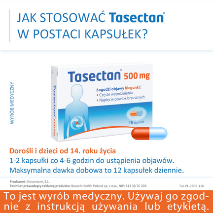 Tasectan 500 mg, 15 kapsułek - cena