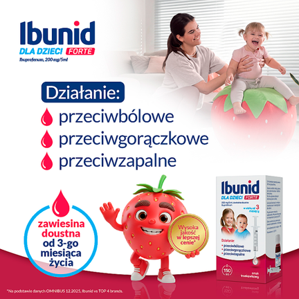 Ibunid dla dzieci Forte, smak truskawkowy, zawiesina doustna, 150 ml - 5909991421687