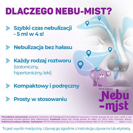 Nebulizator Nebu-Mist, 1 sztuka - Dorosły, Dziecko, Młodzież, Niemowlę