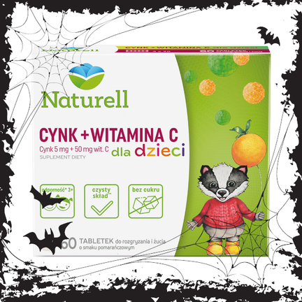 Naturell, Cynk Organiczny + Witamina C dla dzieci, 60 tabletek do żucia  - zdjęcie produktu