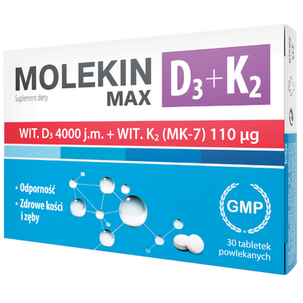 Molekin D3 + K2 Max, 30 tabletek powlekanych - zdjęcie produktu