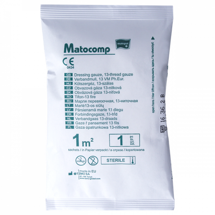 Matocomp, gaza opatrunkowa, jałowa, 13-nitkowa, 1 m2 - 5900516700041