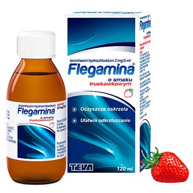Flegamina Junior 2 mg/5 ml, syrop o smaku truskawkowym, 120 ml