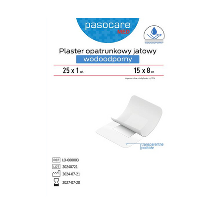 PasoCare Med, plaster opatrunkowy wodoodporny, 15 cm x 8 cm, 25 sztuk - zdjęcie produktu
