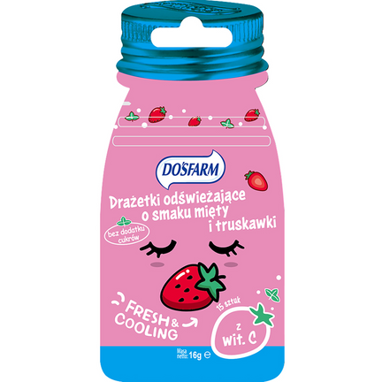 Dosfarm, Drażetki odświeżające mięta + truskawka, 16 g - zdjęcie produktu