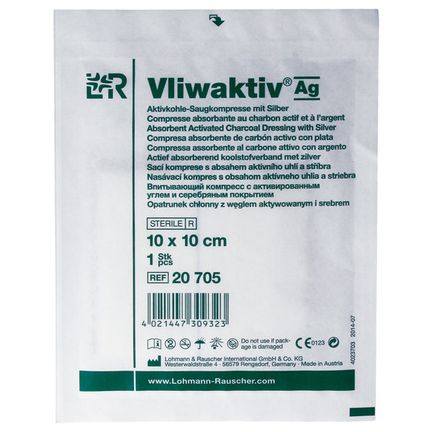Vliwaktiv Ag, 10 cm x 10 cm, przeciwbakteryjny opatrunek z węglem, 1 opatrunek - zdjęcie produktu