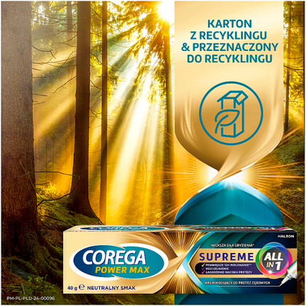 Corega Power Max Supreme All-in-1, krem mocujący do protez zębowych, 40 g - Stabilizujące, Uszczelniające