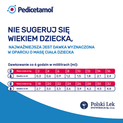 Pedicetamol 100 mg/ml, roztwór doustny, 60 ml - Dziecko, Niemowlę