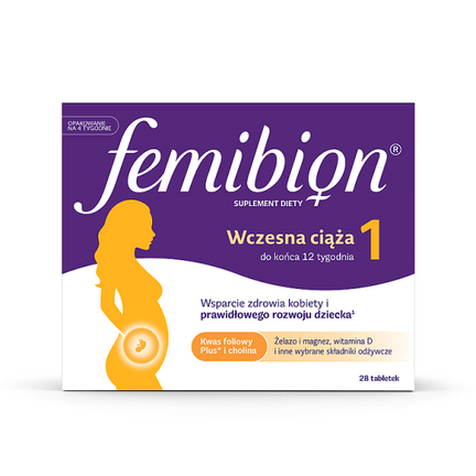 Femibion 1 Wczesna ciąża, Kwas Foliowy Plus, 28 tabletek - zdjęcie produktu