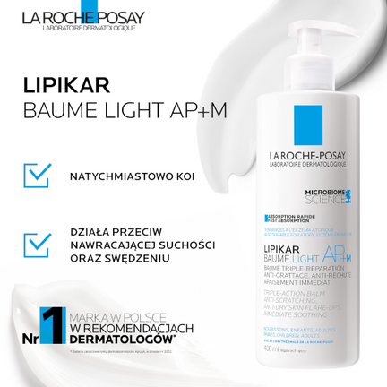 La Roche-Posay Lipikar Baume Light AP+M, balsam regenerujący do ciała, 400 ml - 3337875803786