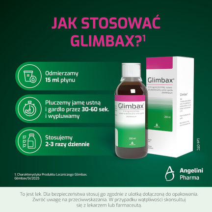 Glimbax, roztwór do płukania jamy ustnej i gardła, 200 ml - Dorosły, Młodzież