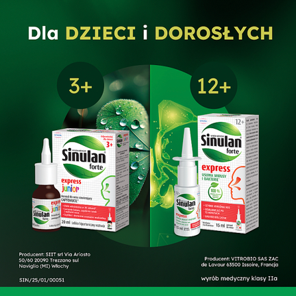 Sinulan Express Forte Junior, aerozol do nosa, 20 ml - Oczyszczające, Udrażniające nos