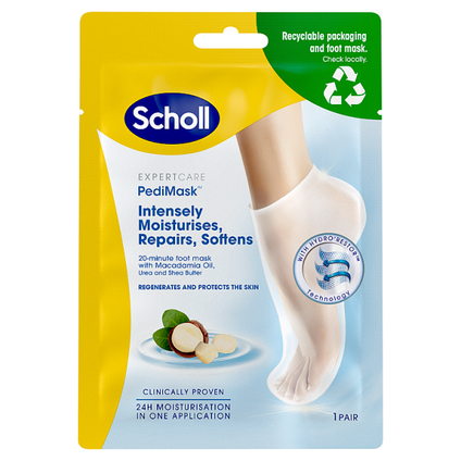 RECKITT BENCKISER Scholl Expert Care Pedi Mask, maska nawilżająca do stóp z olejkiem makadamia — Składniki i ocena