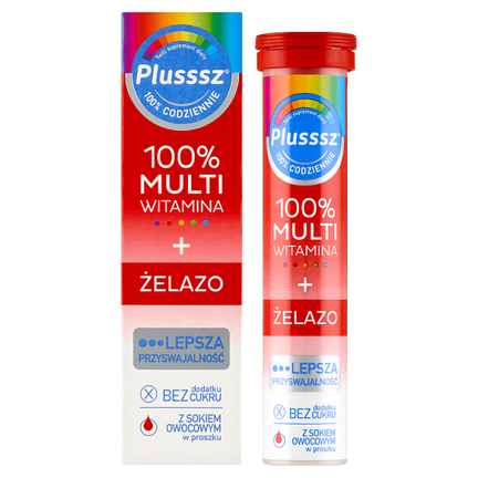 Plusssz 100% Multiwitamina + Żelazo, 20 tabletek musujących - zdjęcie produktu