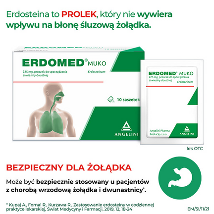 Erdomed Muko 225 mg, na kaszel mokry i zatkane zatoki, 10 saszetek - PRODUKT LECZNICZY NIEREFUNDOWANY OTC