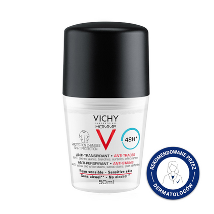 VICHY Vichy Homme, antyperspirant w kulce przeciw śladom na ubraniach, 48h, 50 ml