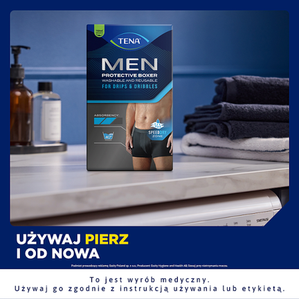 TENA Men Protective Boxers Wielorazowe bokserki na lekkie nietrzymanie moczu dla mężczyzn, rozmiar M