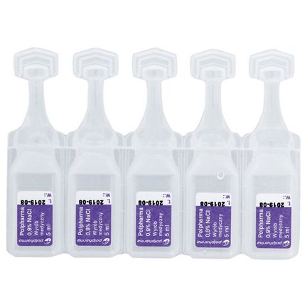 Polpharma 0,9% NaCl, izotoniczny, sterylny roztwór chlorku sodu do stosowania zewnętrznego, 5 ml, 100 pojemników - zdjęcie produktu
