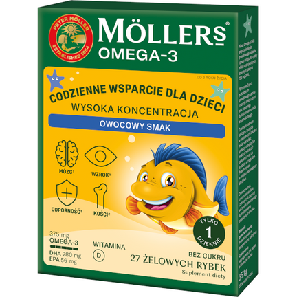 Möller’s Omega-3 Rybki Wysoka Koncentracja, o smaku owocowym, 27 żelek - zdjęcie produktu