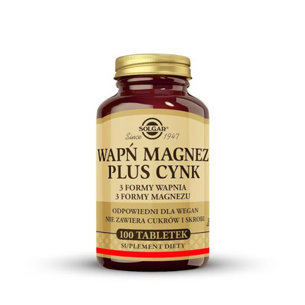 Solgar Wapń, Magnez, Cynk, 100 tabletek - zdjęcie produktu