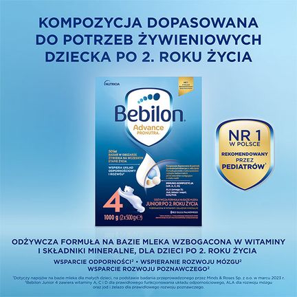 Bebilon 4 Advance Pronutra Junior, formuła na bazie mleka po 2. roku życia, 1000 g - ŻYWNOŚĆ SPECJALNEGO PRZEZNACZENIA MEDYCZNEGO