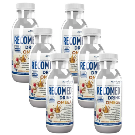 Recomed Drink Omega, smak biała czekolada-malina, 75 g x 6 butelek - zdjęcie produktu