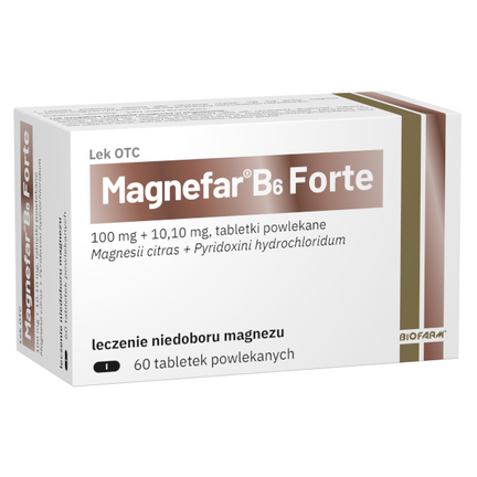 Magnefar B6 Forte, 100 mg + 10,10 mg, 60 tabletek powlekanych - zdjęcie produktu
