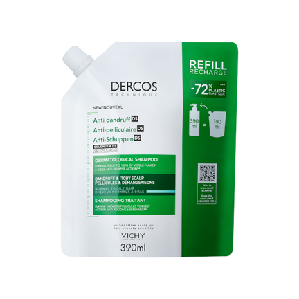 Vichy Dercos, szampon przeciwłupieżowy do włosów normalnych i przetłuszczających się, refill, 390 ml - zdjęcie produktu