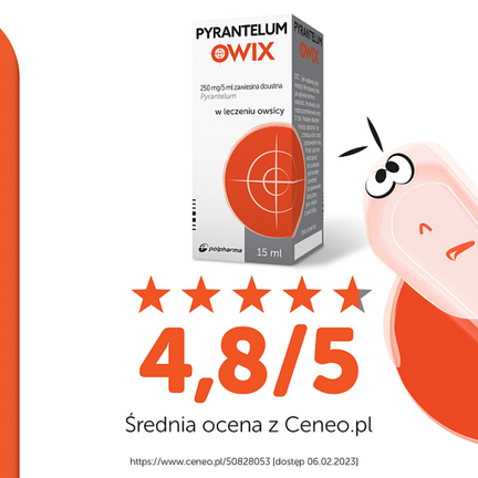Pyrantelum OWIX, 250 mg/5 ml, zawiesina doustna 15 ml - Dorosły, Dziecko, Młodzież