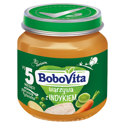 Bobovita Warzywa z indykiem po 5 miesiącu, 125 g - zdjęcie produktu
