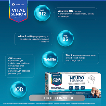 Vital Senior Neuro B-Complex + Jod, 30 tabletek - Uzupełniające dietę, Wspierające