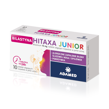 Bilastyna Hitaxa Junior, 10 mg, 10 tabletek ulegających rozpadowi w jamie ustnej - zdjęcie produktu