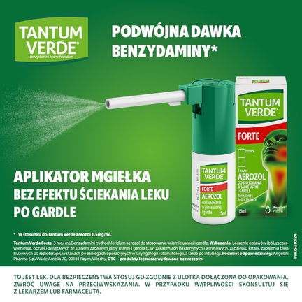Tantum Verde Forte 3 mg/ml, aerozol do stosowania w jamie ustnej i gardle, 15 ml - SPRAY