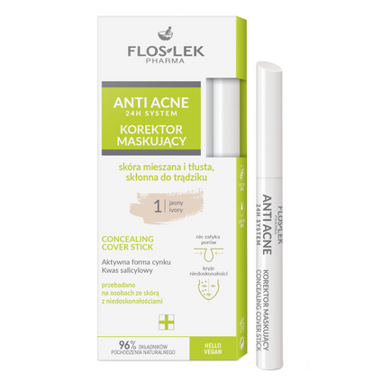 FLOS-LEK Floslek Anti Acne System 24H Korektor maskujący jasny 1, 1 sztuka — Składniki i ocena