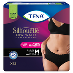 Majtki chłonne TENA Silhouette Black z niskim stanem, rozmiar M, 12 sztuk 